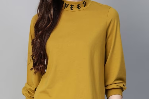 Roadster Women Mustard Yellow & Blue Striped Puff Sleeves